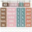 Boho Flip Calendar for Classroom Bulletin Board Set Boho Rainbow Calendar Class Whiteboard Decor with 2026 to 2030 Years Date Cards and Adjustable Rod for Home Elementary School Teacher Supplies