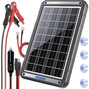 POWOXI 12V Solar Car Battery Charger: 15W Solar Trickle Charger Maintainer with MPPT Controller for Car - RV Boat Marine Motorcycle - Solar Panel Kit for Automotive Trailer Truck Snowmobile Tractor