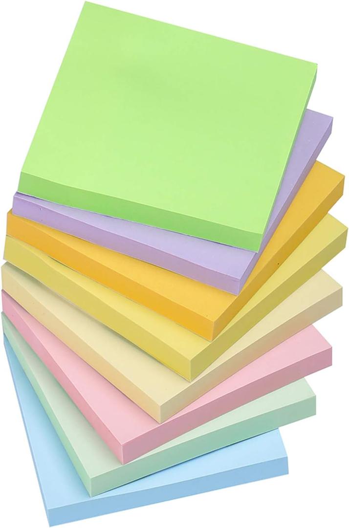 Vanpad Sticky Notes 3x3 Inches,Light Colors Self-Stick Pads, Easy to Post for Home, Office, Notebook, 16 Pads/Pack