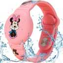Compatible for Kids Bracelet, Cute Kid Air Tag Wristband Adjustable Hidden Watch Band Air Tag Holder for Apple Air Tag, Soft Silicone Waterproof Air Tag Case for Kids (Pink Minni) (Blue Stitch)