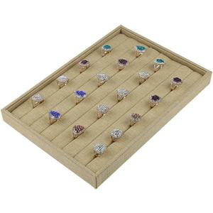 Bocar Sackcloth Linen 7 Row Ring Display Tray Showcase Organizer Holder