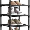 SONGMICS Shoe Rack, 10 Tier Shoe Shelf, Shoe Storage Organizer, Space-Saving, 13 x 13 x 68.1 Inches, Metal Frame, Non-Woven Fabric Shelves, for Entryway, Bedroom, Black ULSR110B02