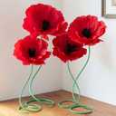 4 Pcs 5ft Large Paper Red Poppy Flowers Giant Artificial Poppies Standing Huge Handcrafted Poppy Flowers Wicked Party Decoration for Valentine Garden Hotel Office Wicked Birthday Party Wedding