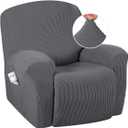 H.VERSAILTEX Super Stretch Recliner Couch Covers Chair Cover Form Fitted Non Slip Reclining Slipcovers for Standard Large Recliner, Soft Thick (1 Pack, Grey)