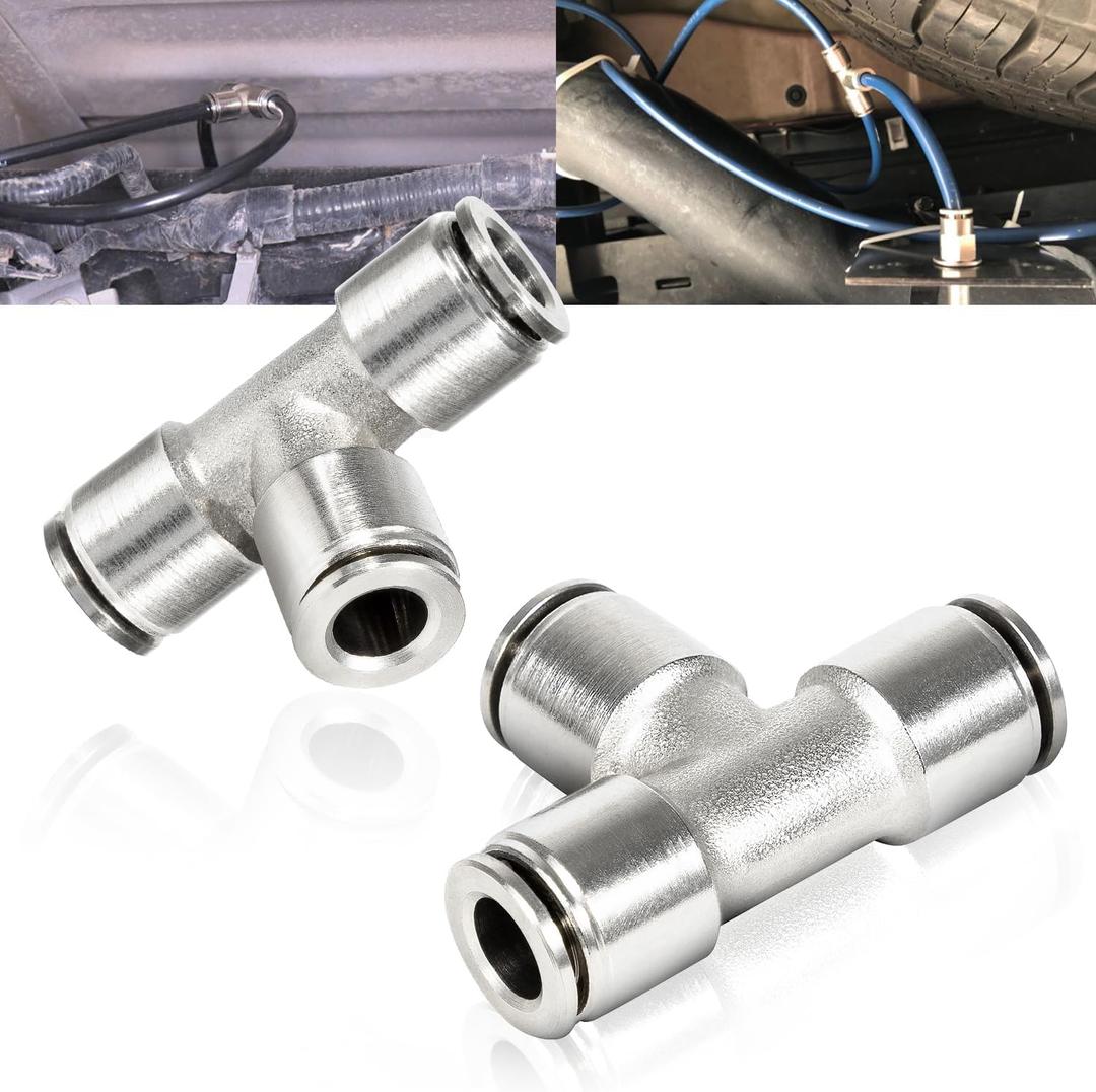 21838 Air Line Air Bag T-Fitting 1/4 Tube Union Tee Push-to-Connect Fitting (PTC), Pack of 2