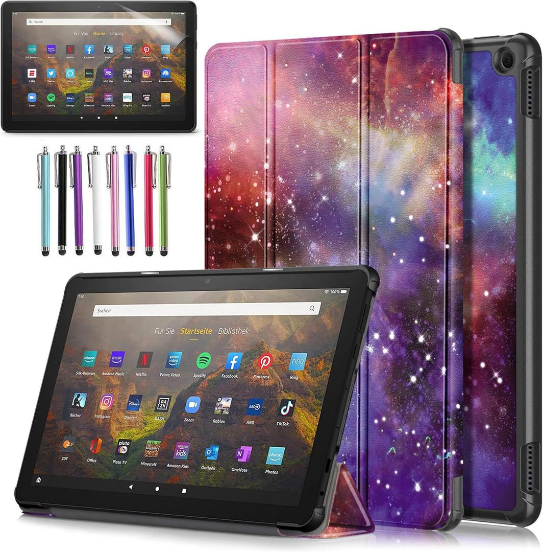 Case for Amazon Fire HD 10 Tablet 10.1" Inch Display (13th Generation, 2023 Released) - Lightweight Tri-fold Stand Cover Case + 1 Screen Protector and 1 Stylus (Galaxy)