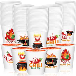 FoldTier 600 Pcs Chili Cook off Party Decorations 2.4 oz Chili Cook off Tasting Cups Disposable Paper Tasting Sample Cups for Cookoff Mexican Party Supplies