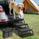 Veehoo Foldable Dog Steps for Car Truck, 4 Steps Collapsible Dog Stairs for Car Large Dogs 17" Wide, Heavy Duty Outdoor Pet Ramp Ladder Portable with Non Slip Surface for Dogs, Support up to 200 lbs