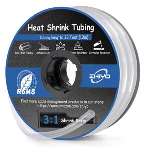 Heat Shrink Tubing 3/8 Inch, 3:1 Ratio Wires heat shrink tube, Dual Wall Adhesive-Lined Waterproof Shrink Wrap Tubing, 33FT Transparent Industrial and Marine Grade Heat Shrink Wrap
