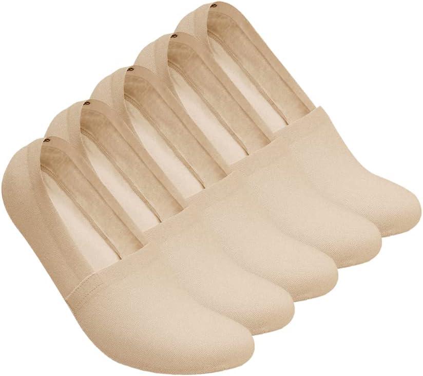 Cloud No Show Socks Non Slip Loafer Sneaker Flats Boat Shoe Invisible Low Cut Liner Cotton Socks For Men and Women (X-Small, Beige_5pack)