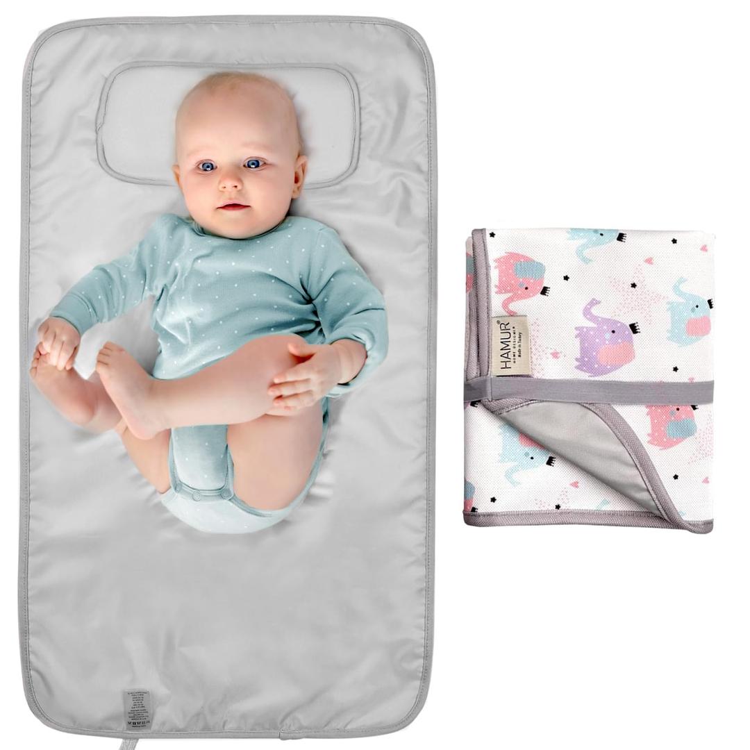 Portable Diaper Changing Pad - Waterproof Foldable Baby Changing Mat - Travel Diaper Change Pad - Lightweight Changing Pads for Baby - Baby Changer - Machine Washable - HAMUR HOME (Elephant)
