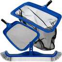 POOLAZ Pool Cleaning Kit, 3 in 1 Pool Net Skimmer & Pool Brush Head for Inground Pools & Above Ground Pools, Durable Pool Skimmer Nets & Pool Brush Compatible with Standard Pool Pole