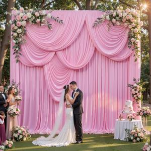 50ft x 14ft Pink Backdrop Curtains, 10 Panels Wrinkle Free Soft Fabric Drapes Back Drop Cloth for Wedding Party Decor, Photo Backdrop for Baby Shower Birthday Stage Reception Lobby Decoration