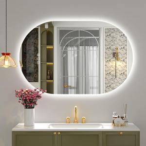 SMIROR Oval Backlit LED Bathroom Mirror, 40x30 Pill-Shaped Lighted Vanity Mirror with Lights for Wall, Dimmable, 3 Colors Lighting, Anti-Fog, Memory Function (Horizontal/Vertical)