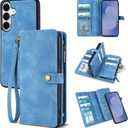 TwoHead Wallet Case Compatible with Samsung Galaxy S25 FE,Detachable Magnetic Phone Case,PU Leather All-Round Protective Cover Wallet,with Card Holder/Change Pocket(6.7 in,Sky Blue)