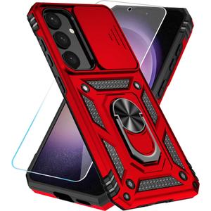 SunStory Case for Samsung Galaxy S24 Plus / S25 Plus Case with HD Screen Protector & Kickstand & Slide Camera Cover, [ Military-Grade ] Phone Case for S24 Plus / S25 Plus 6.7" (Red)