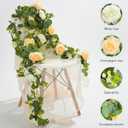 2PCS 13Ft Artificial Eucalyptus Garland with Flowers, Artificial Rose Garland Faux Floral Garlands Artificial Flower Vine, Flower Garland for Wedding Spring Home Party Table Runner Decorwith Light