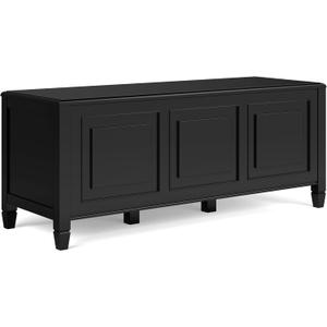 SIMPLIHOME Connaught Storage Bench - 51 inch Wide Solid Wood Trunk Bench in Black, Traditional Bench for Entryway with Lift-Up Lid and 3 Hidden Compartments
