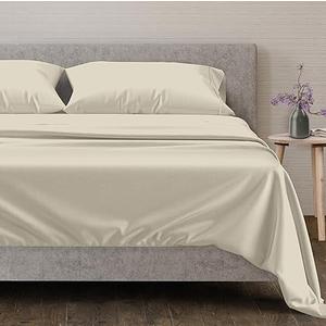Mayfair Linen 100% Egyptian Cotton Sheets Full Size Bed Set - 4 PC 600 Thread Count Full Sheets Set Egyptian Cotton (Ivory), Ultra Soft, Cooling, 16" Deep Pocket Sateen Weave Luxury Hotel Bedsheet 07 Sand