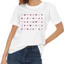 Valentines Day Shirt for Women Valentine T-Shirts Red Love Heart Sketch Tee Tops (White, S)