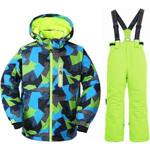 WOWULOVELY Big Boy's 2-Piece Colorblock Snow Pants and Jacket Snowsuit Ski Suit (14Y)
