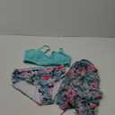 Girls Swimsuit 3 Piece Tropical Print Bikini Set Teens Bathing Suit with Drawstring Quick Dry Cover Up 9-16Y (Blue)