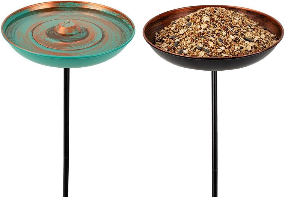 VEWOGARDEN 2 Pack Bird Bath for Outside Vintage Metal Bird Bath with Stake Outdoor Birdbath Set for Garden, Patio, Lawn Decor
