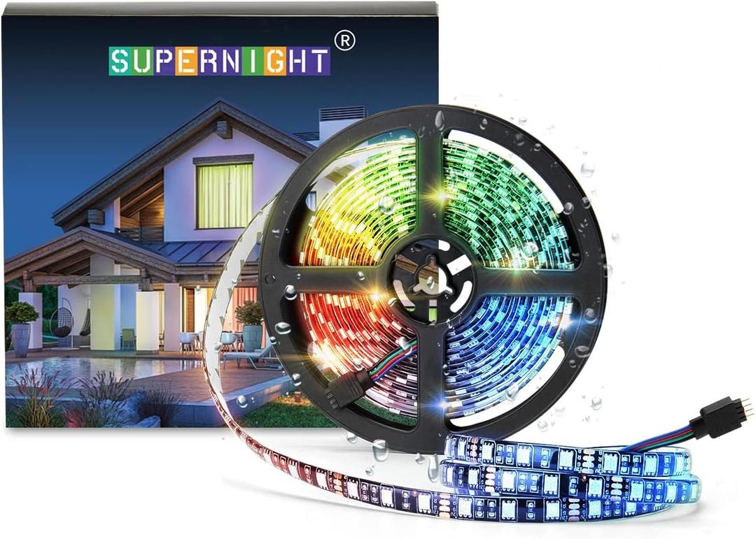 SUPERNIGHT RGB Remote Controller+16.4ft 5050 RGB Strip Waterproof Black PCB, 300 LED Color Changing Rope Lights for Bedroom, Christmas Day, Halloween Decoration