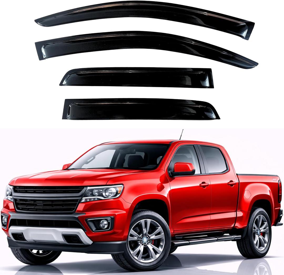KPY Rain Guards Fit for 2015-2022 Chevrolet/Chevy Colorado Crew Cab, Out-Channel Window Visors Vent Wind Deflectors 4PC, Truck Accessories for 2015-2022 GMC Canyon Crew Cab (Full-Size Cabs)