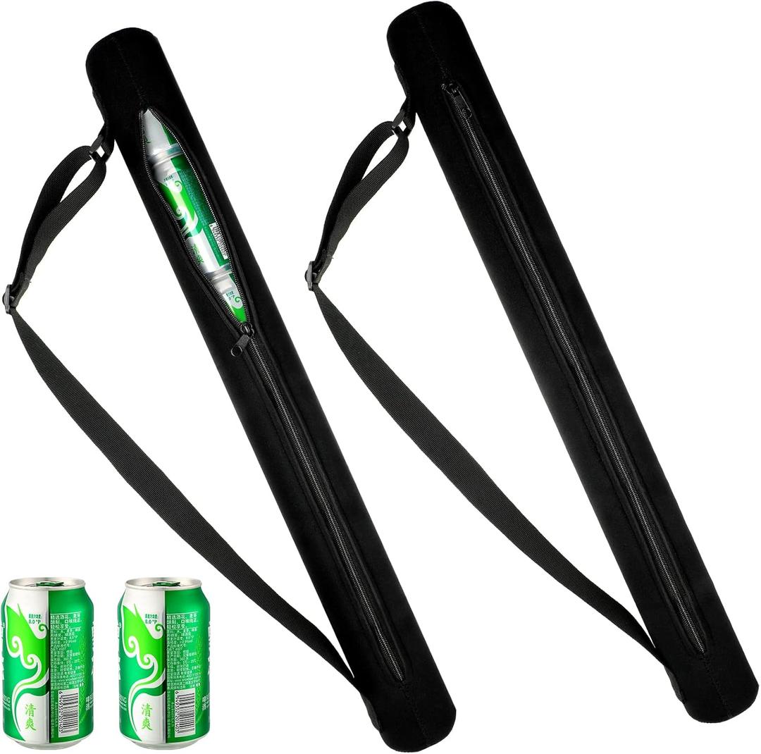 2 Pieces 6-can Insulated Cooler Sleeve Beer Cooler Tube Black Hold Golf Bag Insulated Beer for Golfing, Beach Days, Picnic, Traveling and More(Straps Style)