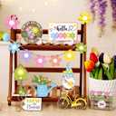 21 Pcs Spring Flower Tiered Tray Decor Set Hello Spring Wooden Table Sign Fresh Flower Gnome Tabletop Block Rustic Farmhouse Decor for Home Party Favor Kitchen Table Shelf