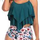 VeMee Tankini Swimsuits for Women High Waisted Swim Suit 2025 Bikini Sets Bathing Suits 2 PCS Tummy Control Ruffled Swimwear (Large, Armygreen)