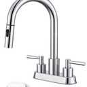 Bathroom Faucet with Pull Out Sprayer, Chrome Bathroom Faucet 3 Holes, 2 Handle Bathroom Sink Faucet with 360 Degree Swivel Spout, Pop Up Drain Assembly Included