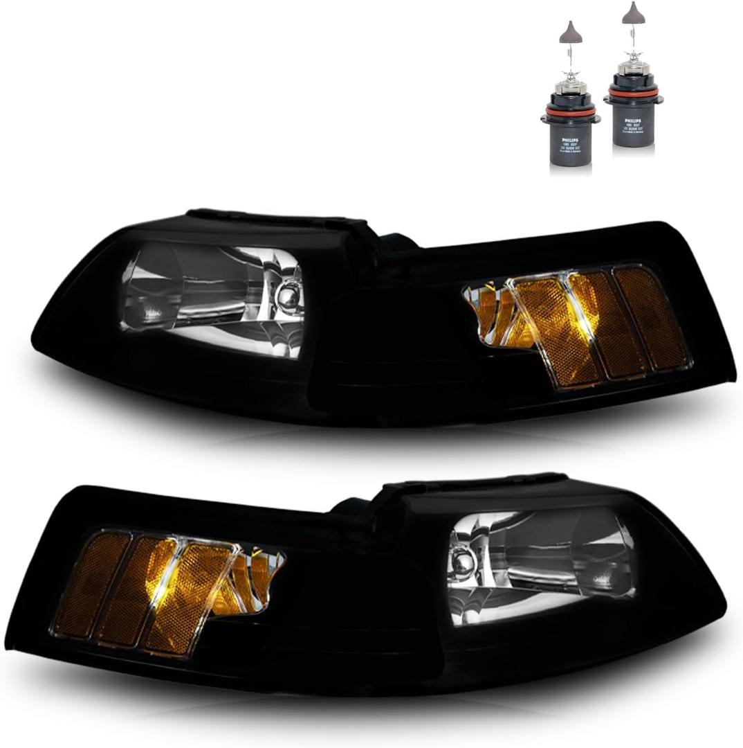 Headlights W/Bulbs for 1999-2004 Ford Mustang V6/GT
