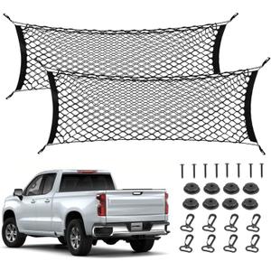2pcs Truck Bed Cargo Net for Pickup, 52''- 66'' Heavy Duty Envelope Truck Trunk Cargo Storage Organizer Mesh Net Truck Bed Accessories for Ford F150 Chevy Silverado WT LS LTZ GMC Sierra (4.3ft-5.5ft)