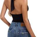 REORIA Womens Sexy Cowl Neck Halter Body Suits Summer Open Back Bodysuit Tank Tops (Black, XL)