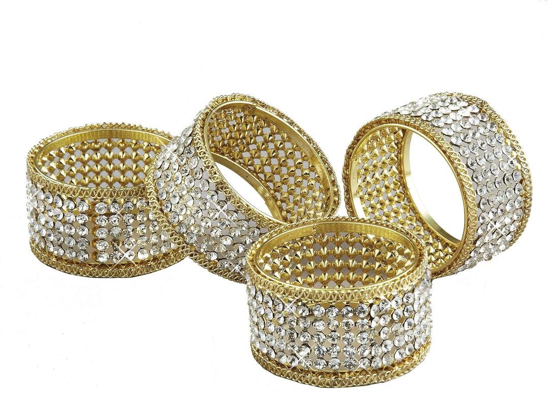 Elegance Napkin Rings with Crystal, Gold, Set of 4