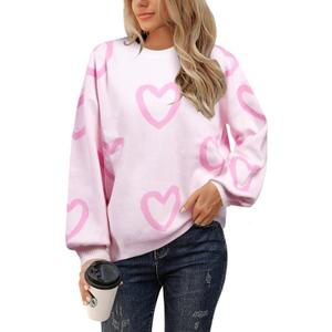 UNIQUEONE Valentines Sweater Women Love Sweatshirt Heart Graphic Knit Sweaters Valentine Day Oversized Crewneck Tops (S)
