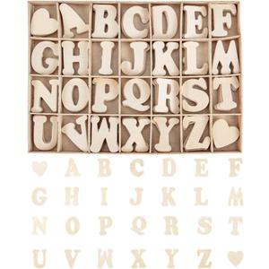 PandaHall 112pcs 1.5 Inch Wooden Letters A~Z Heart Set- Small Wooden Capital Letters with Storage Tray - Wooden Alphabet Craft Letters Smooth Natural Wooden for Arts Crafts DIY Wedding Display Decor