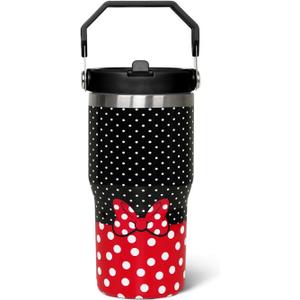 Cartoon Mouse Tumbler 20 Oz With Flip Straw Handle Red Bowknot Cup | Stainless Steel Insulated with Top Handle Red Bowknot Travel Coffee Mug - Birthday,Christmas Gift