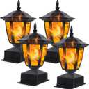 Dynaming Solar Flame Post Lights Outdoor, Solar Powered Lamps Fence Post Cap Lights, Flickering Flame LED Lantern Decorative Waterproof for Garden Deck Patio, Fit 4x4, 5x5 or 6x6 Wooden Posts, 4 Pack (Black)