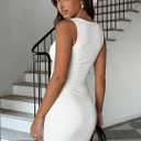 LCNBA Women's Sexy Deep V Neck Going Out Ruched Bodycon Sleeveless Party Club Mini Dress White Medium (White, M)