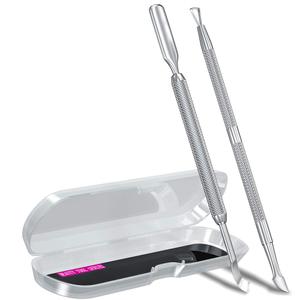 2PCS Metal Silver Cuticle Pusher and Cutter Remover Salon Quality Stainless Steel Gel Nail Polish Peeler Scraper Durable Professional Manicure Pedicure Cleaner Tool For Fingernail and Toenail