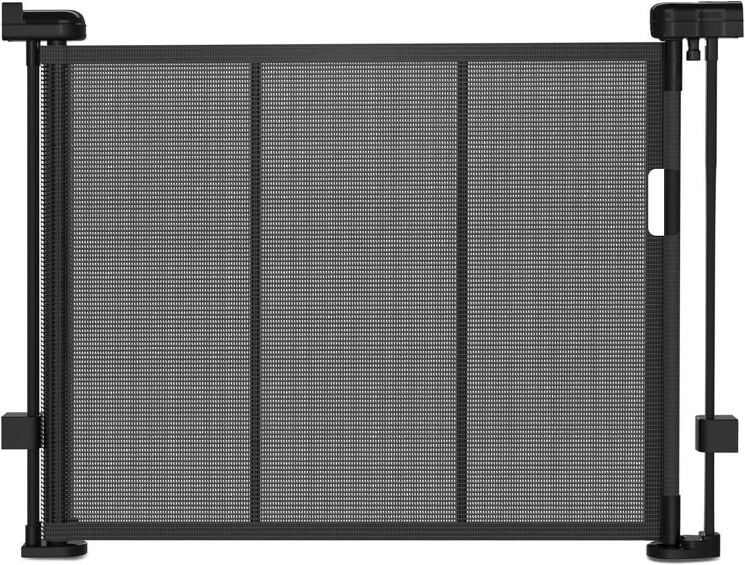 Retractable Baby Gates, Extra Wide Gate for Stairs, Extra Long Child Gates for Large Openings, Mesh Baby Gate, Dog Gate for Doorways, Expandable Gates (Black, 33" Tall x 55" Wide)