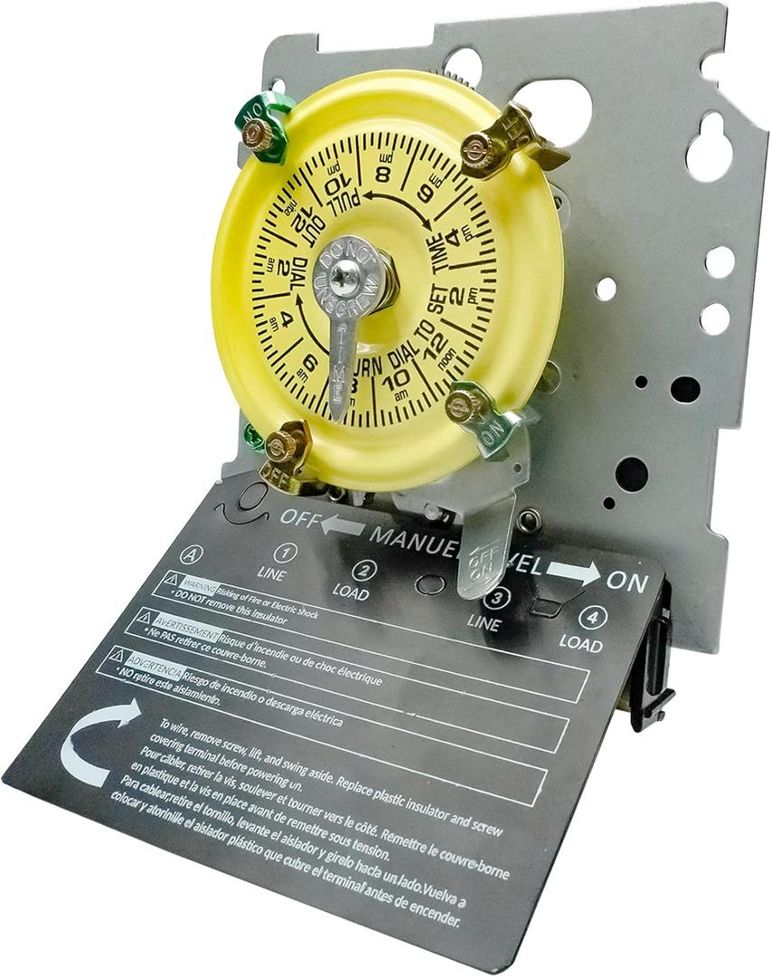 T104M Mechanical Time Switch, 208-277V AC, 5HP DPST, 24-Hour 12 ON/Off, Heavy Duty Electromechanical Outdoor Timer, 40A Max - Ideal for Pool Pumps, Lights, Fans, and HVAC Systems