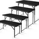 4ft Folding Table, Portable Fold-in-Half Adjustable Height Utility Table for Indoor/Outdoor Use, Durable HDPE & Steel, Stable & Lightweight, Multi-Purpose, Black Woodgrain