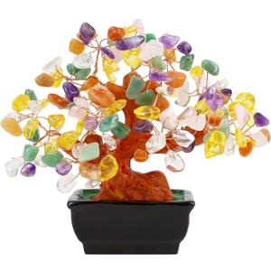 Natural Colorful Crystal Tree Money for Office Home Room Desk Decor Positive Spiritual Energy Meditation Feng Shui Crystals Bonsai Trees Luck Wealth Birthday Gifts for Women (Multi-Rainbow)