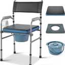 Folding Bedside Commode, Height Adjustable Toliet Chair for Seniors with Padded Seat and Arms, Portable Potty Shower Chair for Elderly Handicap Adult