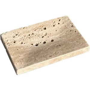 Natural Smooth Real Marble Soap Dish/Facial Sponge Holder/Bathroom Makeup Sponge Tray with Draining Hole (Beige Travertine)