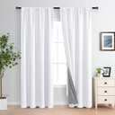 XWZO 100% Blackout Curtains 2 Panels with Tiebacks- Heat and Full Light Blocking Window Treatment with Black Liner for Bedroom/Nursery, Rod PocketWhite, W52 x L84 Inches Long, Set of 2